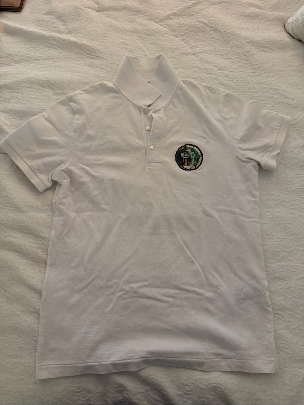 Burberry White Polo with Green & Brown Embroidered Crest